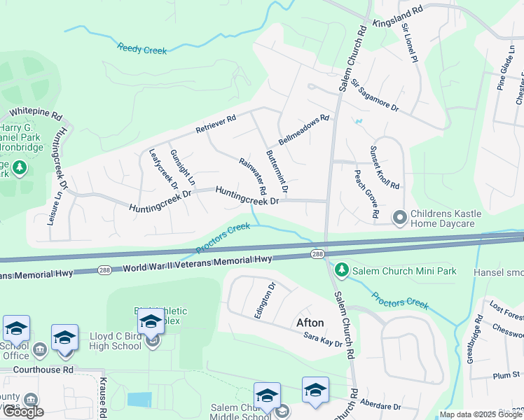 map of restaurants, bars, coffee shops, grocery stores, and more near 5701 Huntingcreek Drive in Richmond