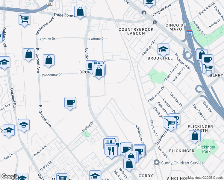 map of restaurants, bars, coffee shops, grocery stores, and more near 2222 Qume Drive in San Jose