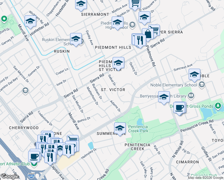 map of restaurants, bars, coffee shops, grocery stores, and more near 1219 Gehrig Avenue in San Jose