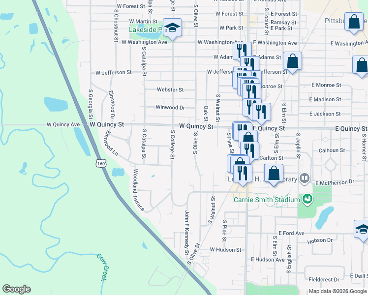 map of restaurants, bars, coffee shops, grocery stores, and more near in Pittsburg