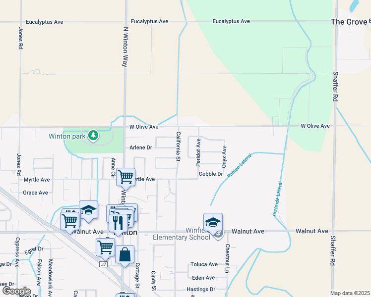 map of restaurants, bars, coffee shops, grocery stores, and more near 7397 North Nicholas Place in Winton