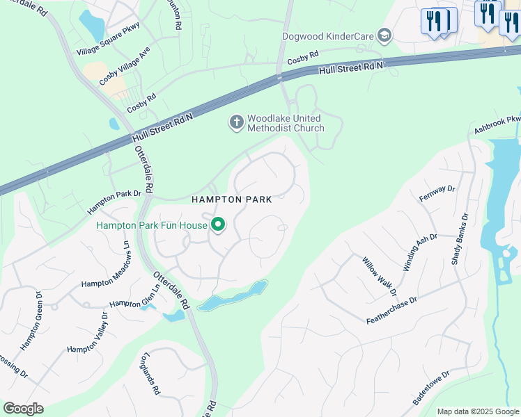 map of restaurants, bars, coffee shops, grocery stores, and more near 8004 Hampton Arbor Circle in Chesterfield