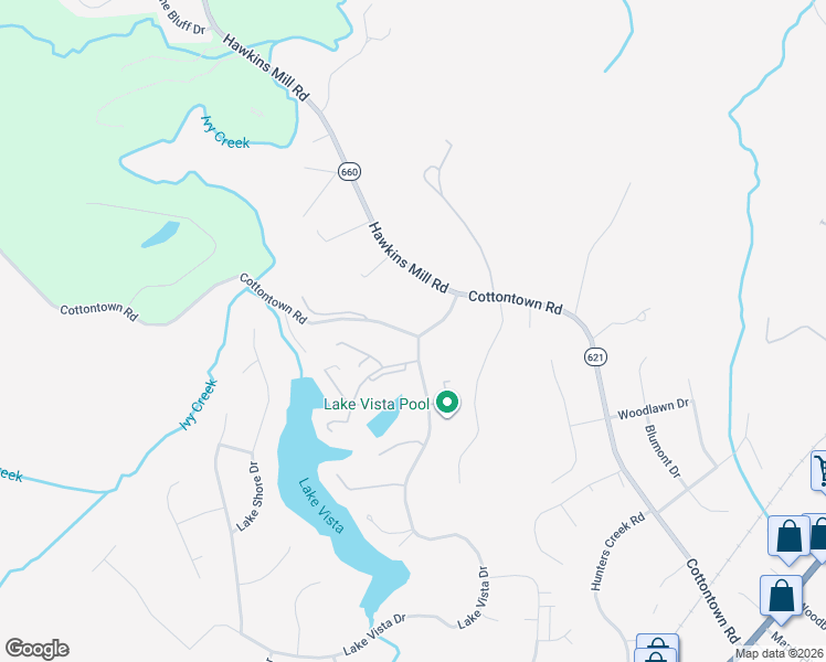 map of restaurants, bars, coffee shops, grocery stores, and more near 200 Lake Vista Drive in Forest