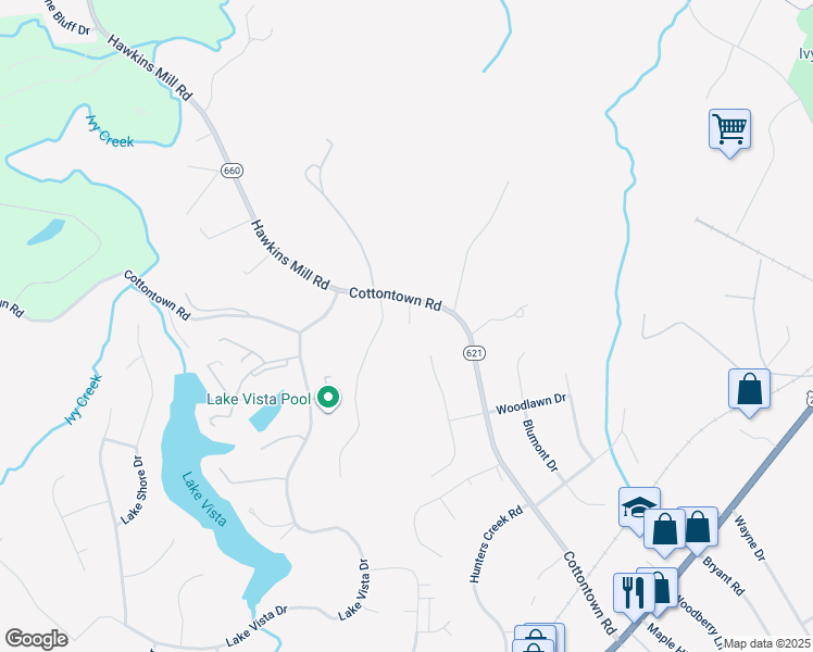 map of restaurants, bars, coffee shops, grocery stores, and more near 1055 Limerick Lane in Forest