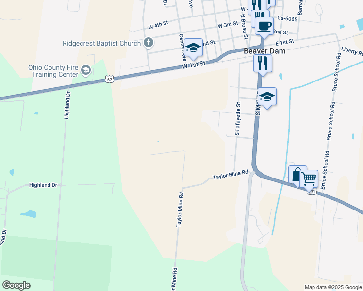 map of restaurants, bars, coffee shops, grocery stores, and more near 1398 Jesse Small Lane in Beaver Dam