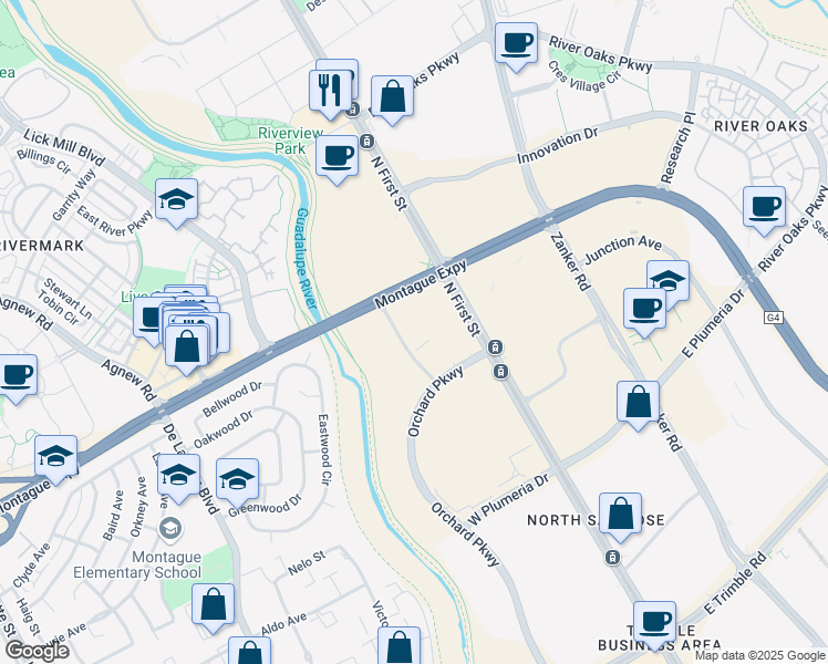 map of restaurants, bars, coffee shops, grocery stores, and more near 3055 Orchard Dr in San Jose