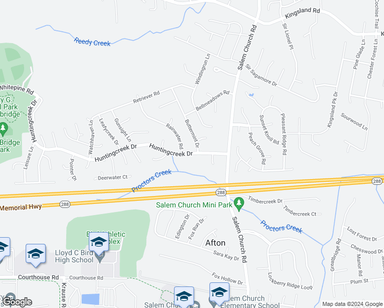 map of restaurants, bars, coffee shops, grocery stores, and more near 5607 Huntingcreek Drive in Richmond