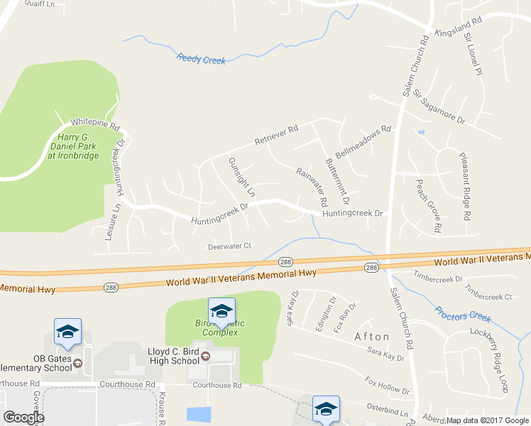map of restaurants, bars, coffee shops, grocery stores, and more near 8907 Huntingcreek Place in Richmond
