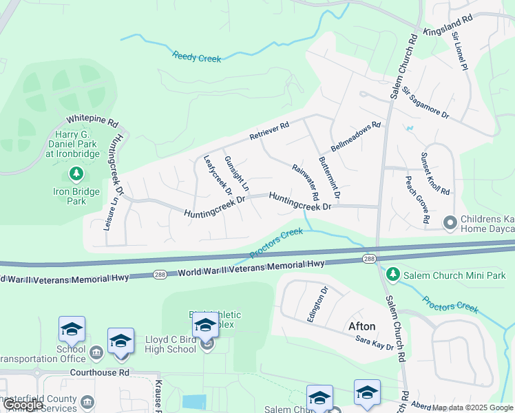 map of restaurants, bars, coffee shops, grocery stores, and more near 8907 Huntingcreek Place in Richmond