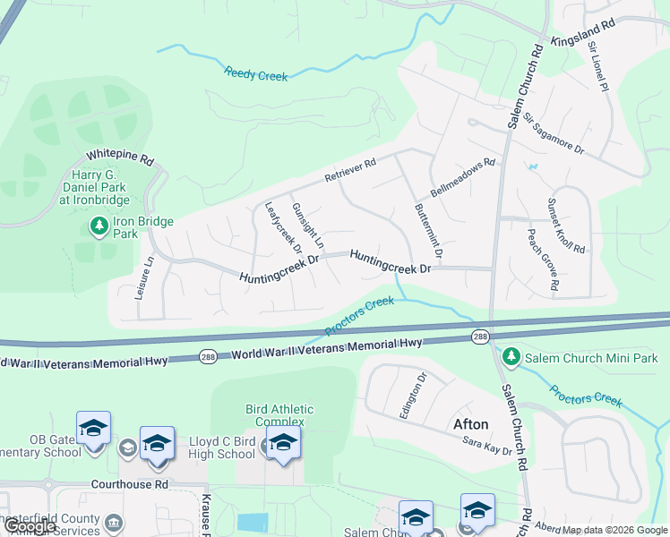 map of restaurants, bars, coffee shops, grocery stores, and more near 8918 Huntingcreek Place in Richmond