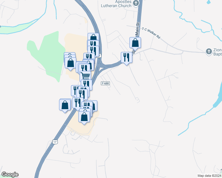 map of restaurants, bars, coffee shops, grocery stores, and more near 6678 Sutton Road in Gloucester