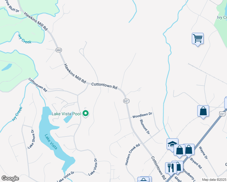 map of restaurants, bars, coffee shops, grocery stores, and more near 1055 Limerick Lane in Forest