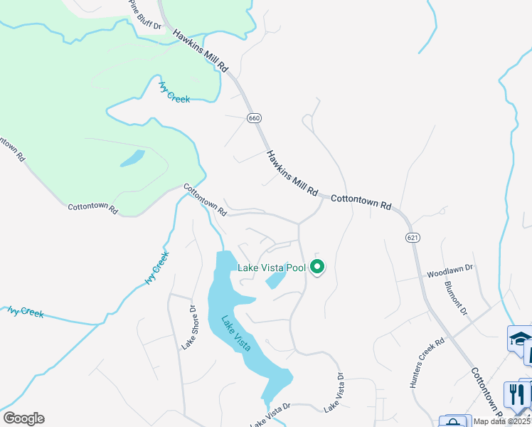 map of restaurants, bars, coffee shops, grocery stores, and more near 1001 Saxon Road in Forest