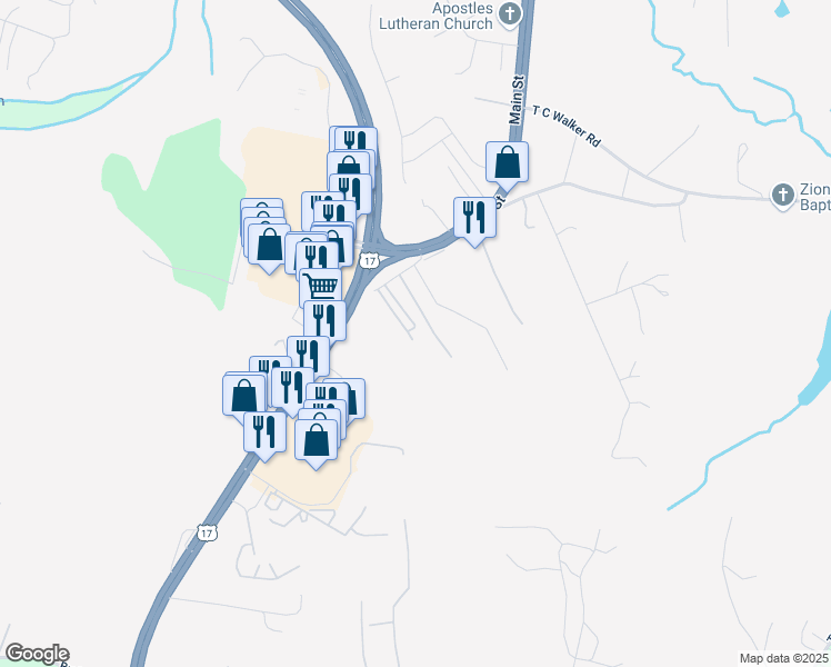 map of restaurants, bars, coffee shops, grocery stores, and more near 6678 Sutton Road in Gloucester
