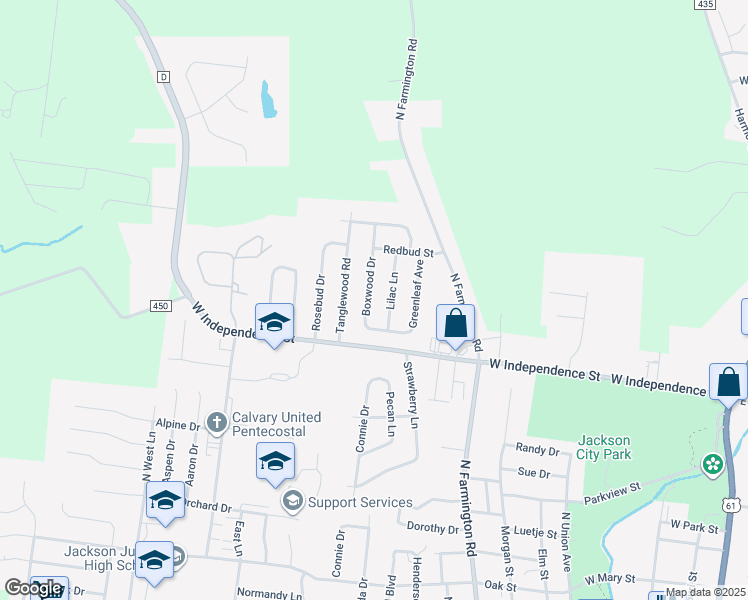 map of restaurants, bars, coffee shops, grocery stores, and more near 1422 Boxwood Drive in Jackson