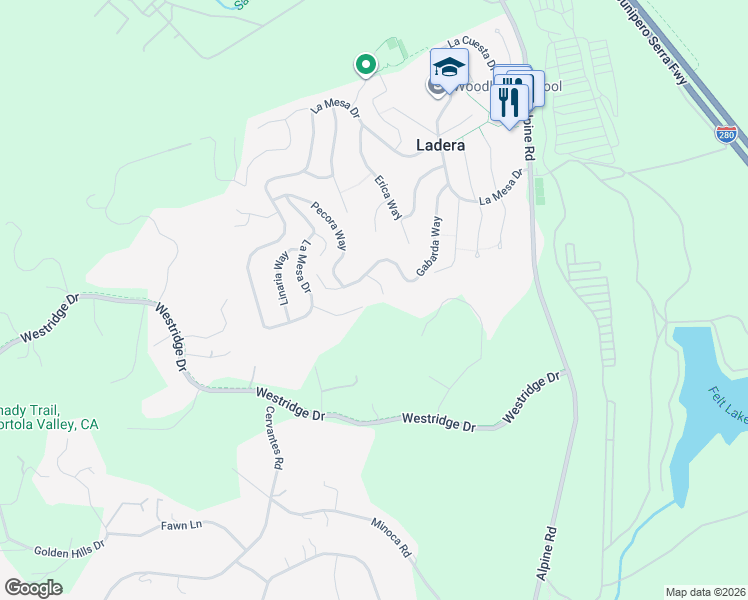 map of restaurants, bars, coffee shops, grocery stores, and more near 95 Lerida Court in Menlo Park