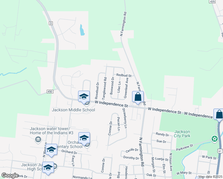 map of restaurants, bars, coffee shops, grocery stores, and more near 1445 Boxwood Drive in Jackson