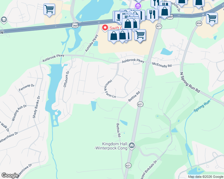 map of restaurants, bars, coffee shops, grocery stores, and more near 14512 Hancock Ridge Court in Chesterfield