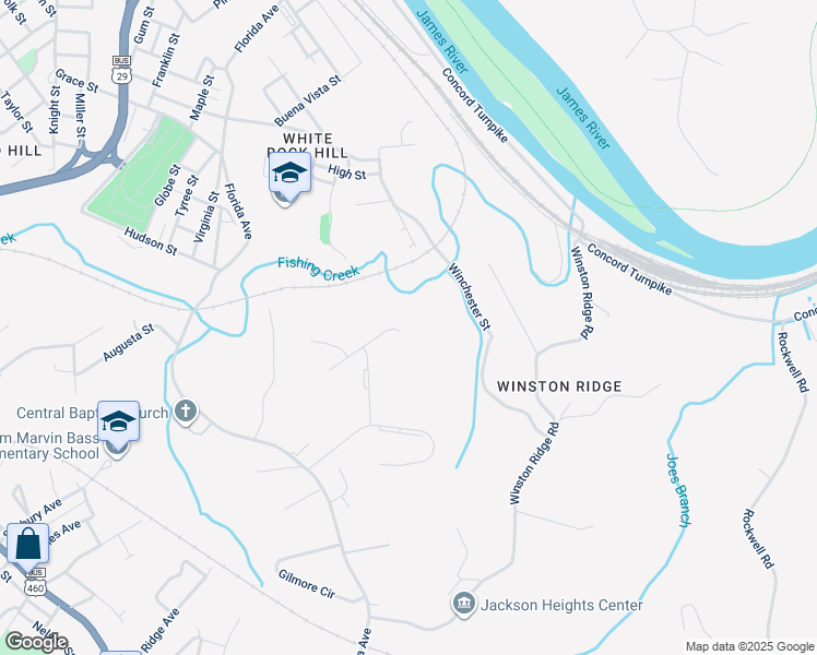 map of restaurants, bars, coffee shops, grocery stores, and more near 221 Providence Place in Lynchburg