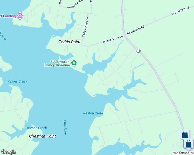 map of restaurants, bars, coffee shops, grocery stores, and more near 432 Weston Hall Road in Port Haywood