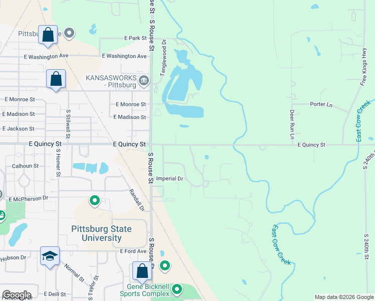 map of restaurants, bars, coffee shops, grocery stores, and more near 1321-1403 E Quincy St in Pittsburg