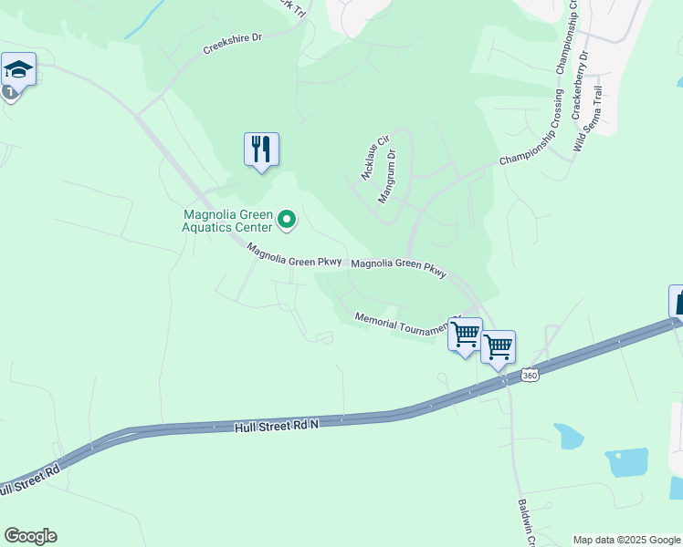 map of restaurants, bars, coffee shops, grocery stores, and more near 7296 Emerald Point Vista in Moseley