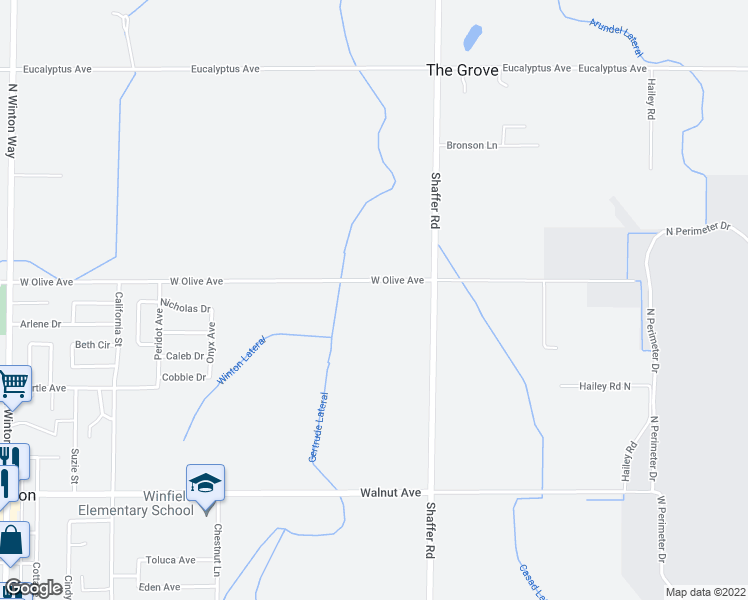 map of restaurants, bars, coffee shops, grocery stores, and more near 6143 Olive Avenue in Winton