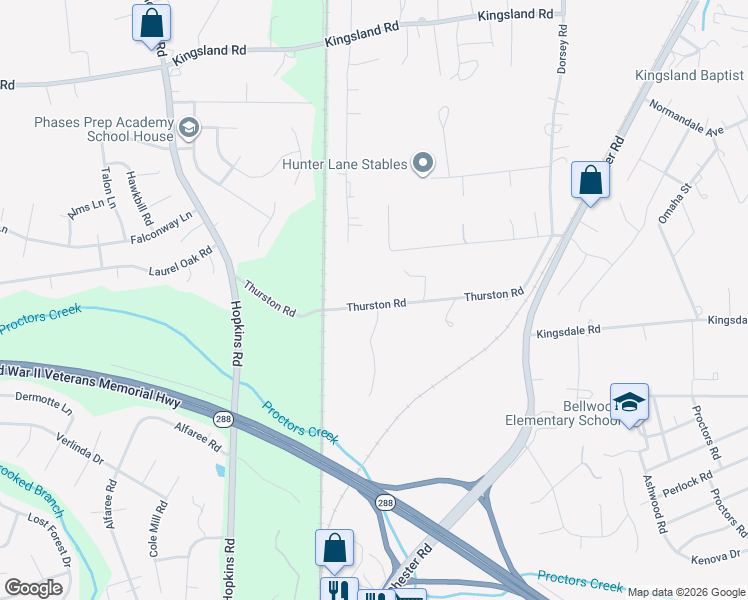 map of restaurants, bars, coffee shops, grocery stores, and more near 3806 Thurston Road in Richmond
