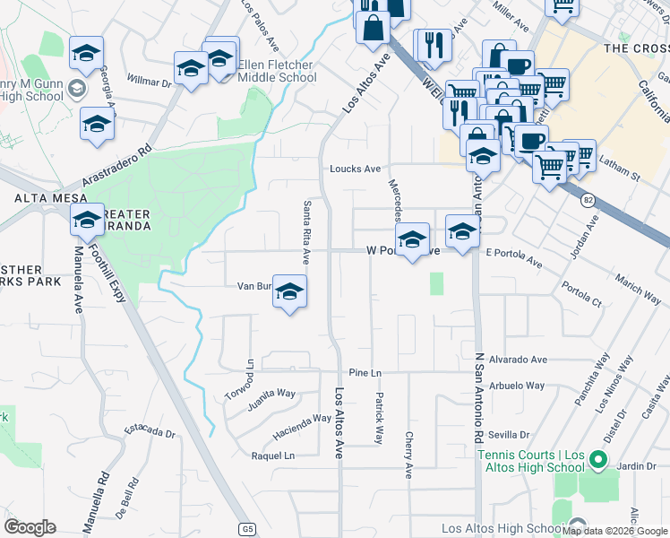 map of restaurants, bars, coffee shops, grocery stores, and more near 777 Los Altos Avenue in Los Altos