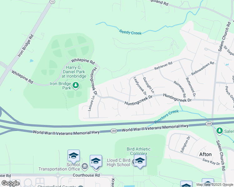 map of restaurants, bars, coffee shops, grocery stores, and more near 6225 Hunterstand Lane in Richmond