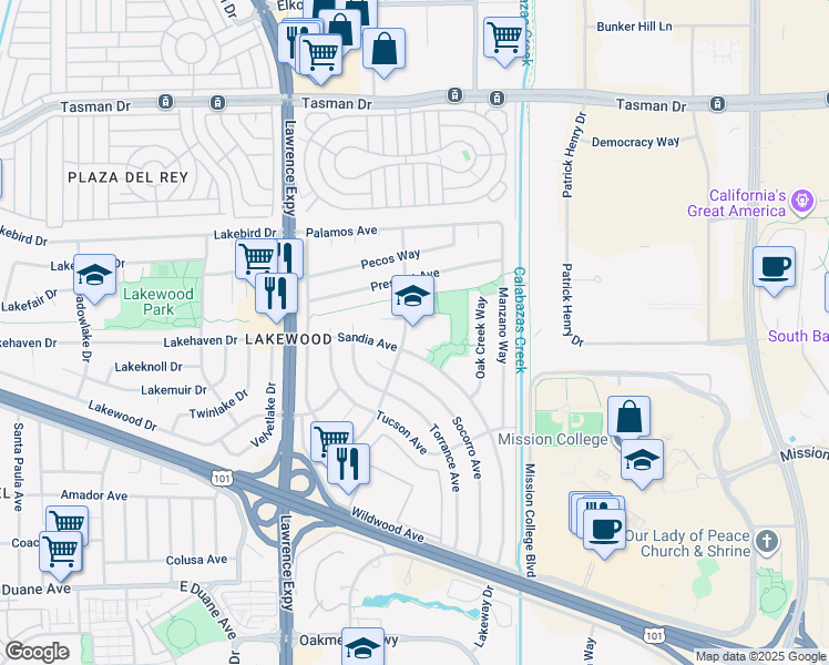 map of restaurants, bars, coffee shops, grocery stores, and more near 1110 Fairwood Avenue in Sunnyvale