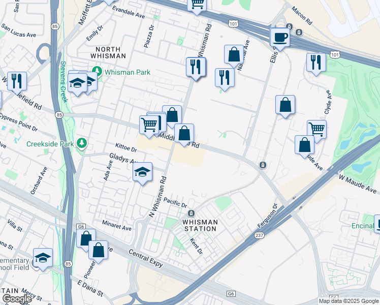 map of restaurants, bars, coffee shops, grocery stores, and more near 357 East Middlefield Road in Mountain View