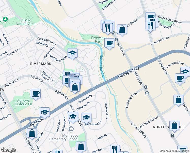 map of restaurants, bars, coffee shops, grocery stores, and more near 3901 Lick Mill Boulevard in Santa Clara