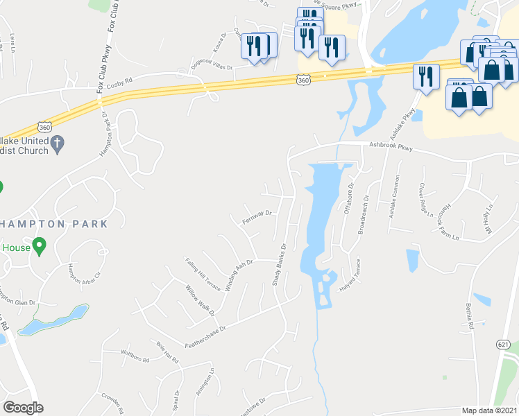 map of restaurants, bars, coffee shops, grocery stores, and more near 15124 Fernway Drive in Chesterfield