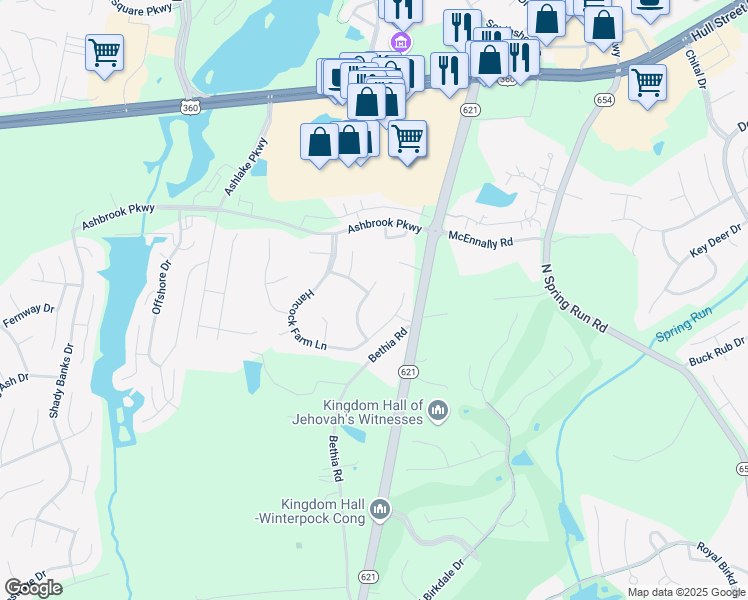 map of restaurants, bars, coffee shops, grocery stores, and more near 7701 Mount Holly Lane in Chesterfield