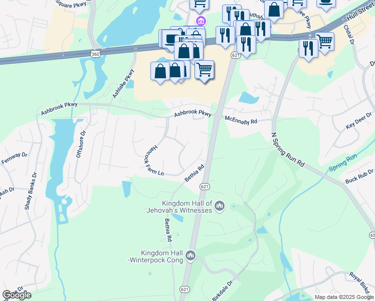 map of restaurants, bars, coffee shops, grocery stores, and more near 7701 Mount Holly Lane in Chesterfield