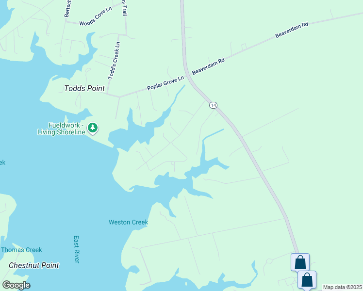 map of restaurants, bars, coffee shops, grocery stores, and more near 45 Hansford Circle in Port Haywood