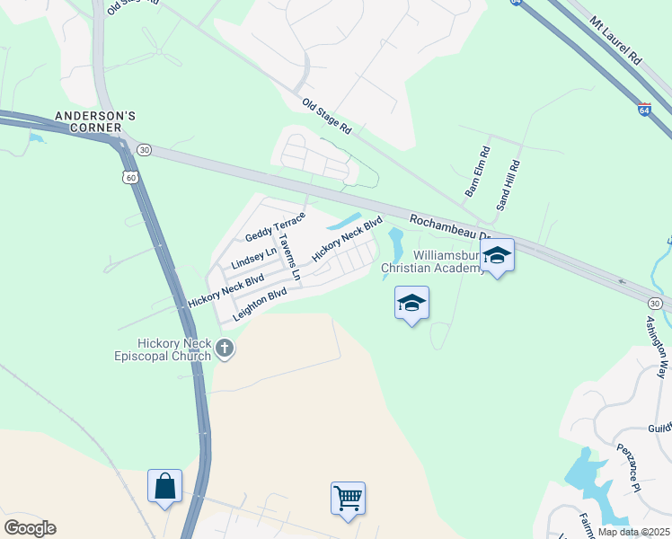 map of restaurants, bars, coffee shops, grocery stores, and more near 8405 Addison Terrace in James City County