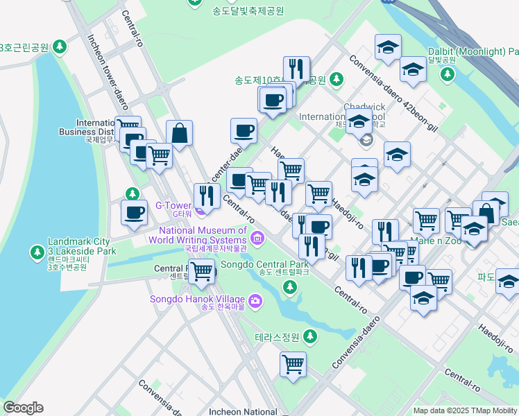 map of restaurants, bars, coffee shops, grocery stores, and more near in Incheon