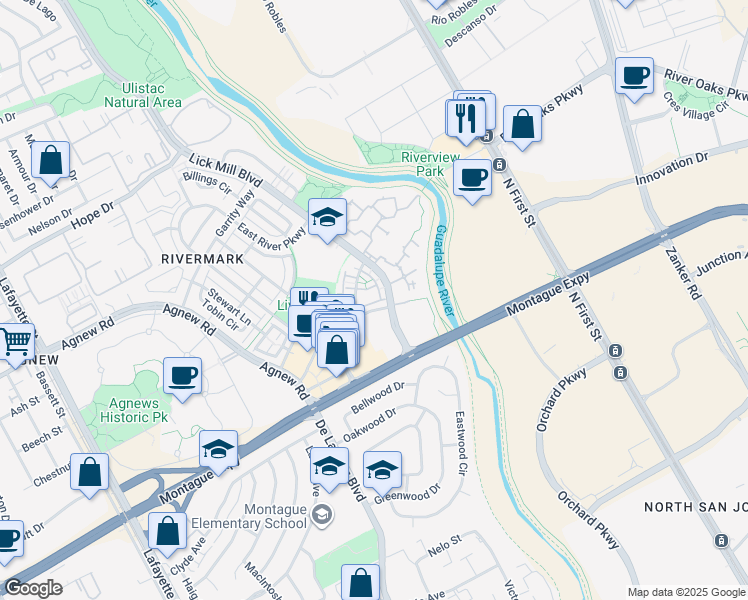 map of restaurants, bars, coffee shops, grocery stores, and more near 4012 Fitzpatrick Way in Santa Clara