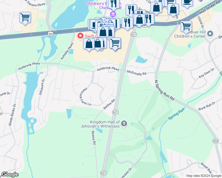 map of restaurants, bars, coffee shops, grocery stores, and more near 8043 Hancock Farm Lane in Chesterfield
