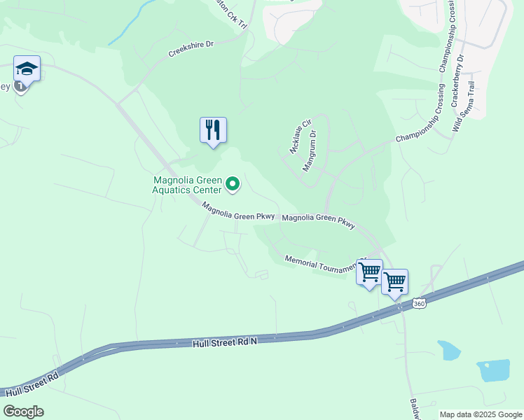 map of restaurants, bars, coffee shops, grocery stores, and more near 7296 Emerald Point Vista in Moseley