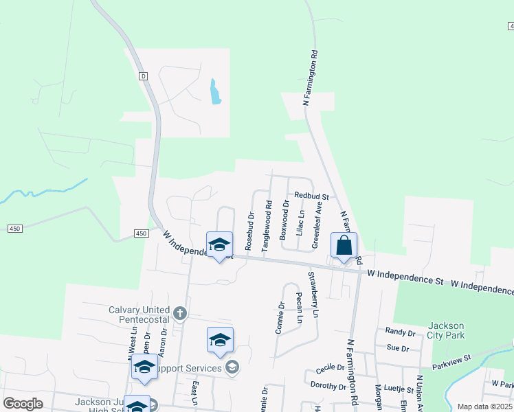 map of restaurants, bars, coffee shops, grocery stores, and more near 1513 Tanglewood Road in Jackson