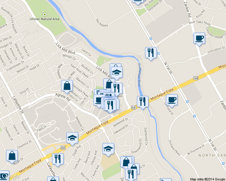 map of restaurants, bars, coffee shops, grocery stores, and more near 4029 Crandall Circle in Santa Clara