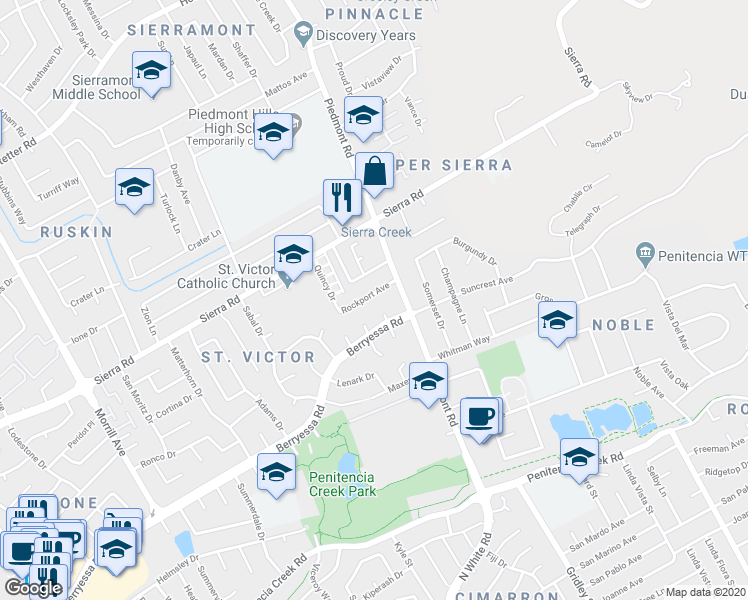 map of restaurants, bars, coffee shops, grocery stores, and more near 3268 Rockport Avenue in San Jose