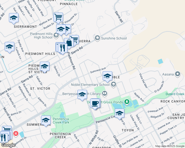map of restaurants, bars, coffee shops, grocery stores, and more near 3364 Suncrest Avenue in San Jose