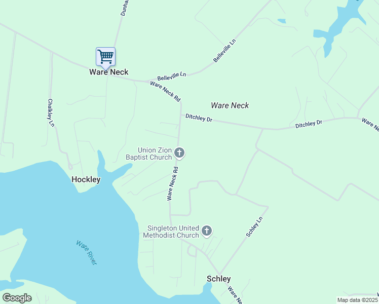 map of restaurants, bars, coffee shops, grocery stores, and more near 6165 Ware Neck Road in Gloucester