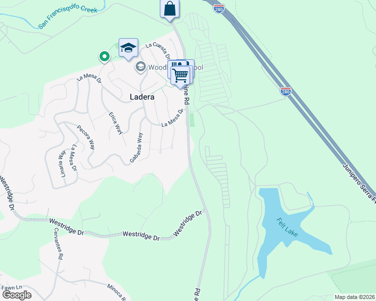 map of restaurants, bars, coffee shops, grocery stores, and more near 3280 Alpine Road in Portola Valley