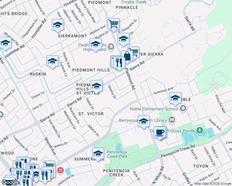 map of restaurants, bars, coffee shops, grocery stores, and more near 1232 Arabelle Way in San Jose