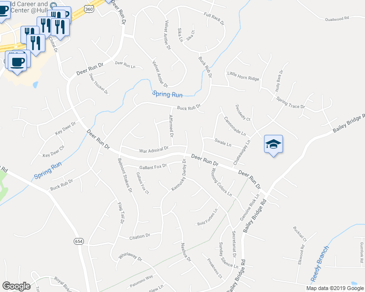 map of restaurants, bars, coffee shops, grocery stores, and more near 13706 War Admiral Drive in Midlothian